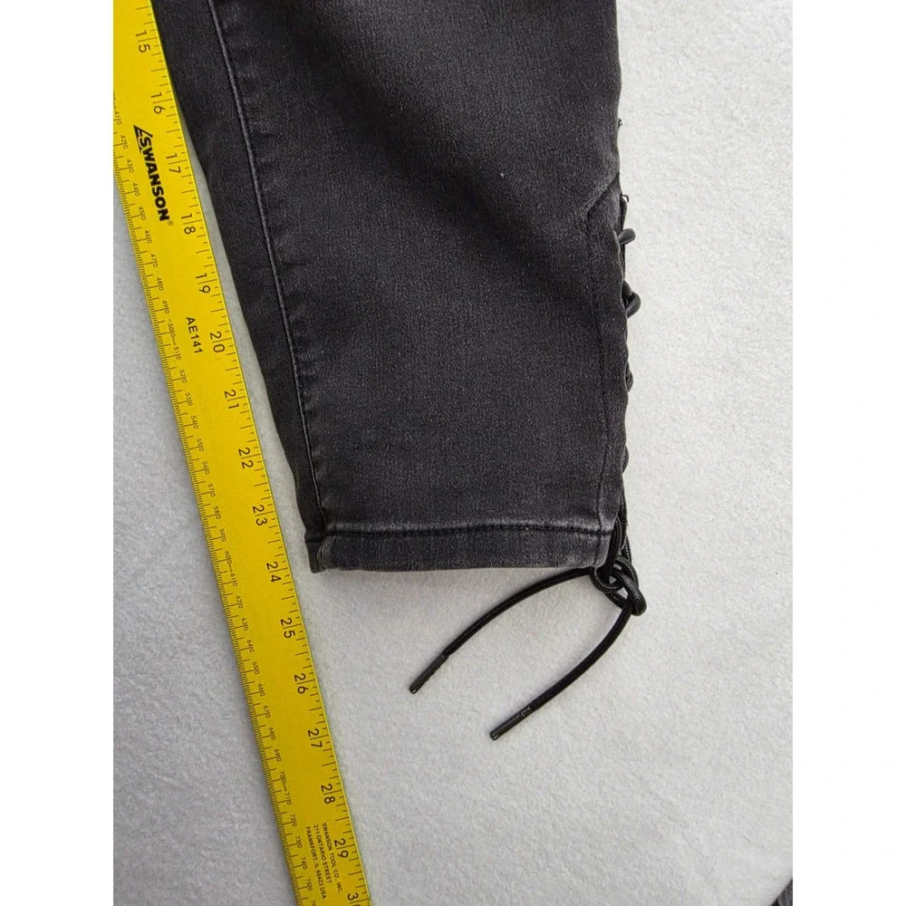 DG2 Diane Gilman Lace Up Ankle Crop Jeans 8P Black Denim High Rise Goth